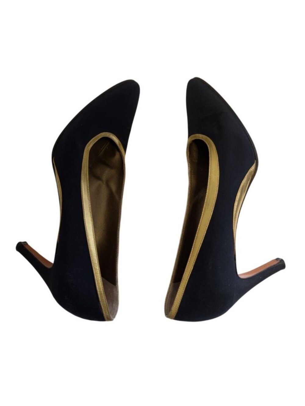 Vintage YSL Yves Saint Laurent Black Gold Metal Toe Heels Pumps Womens Size 8.5 - Picture 5 of 7